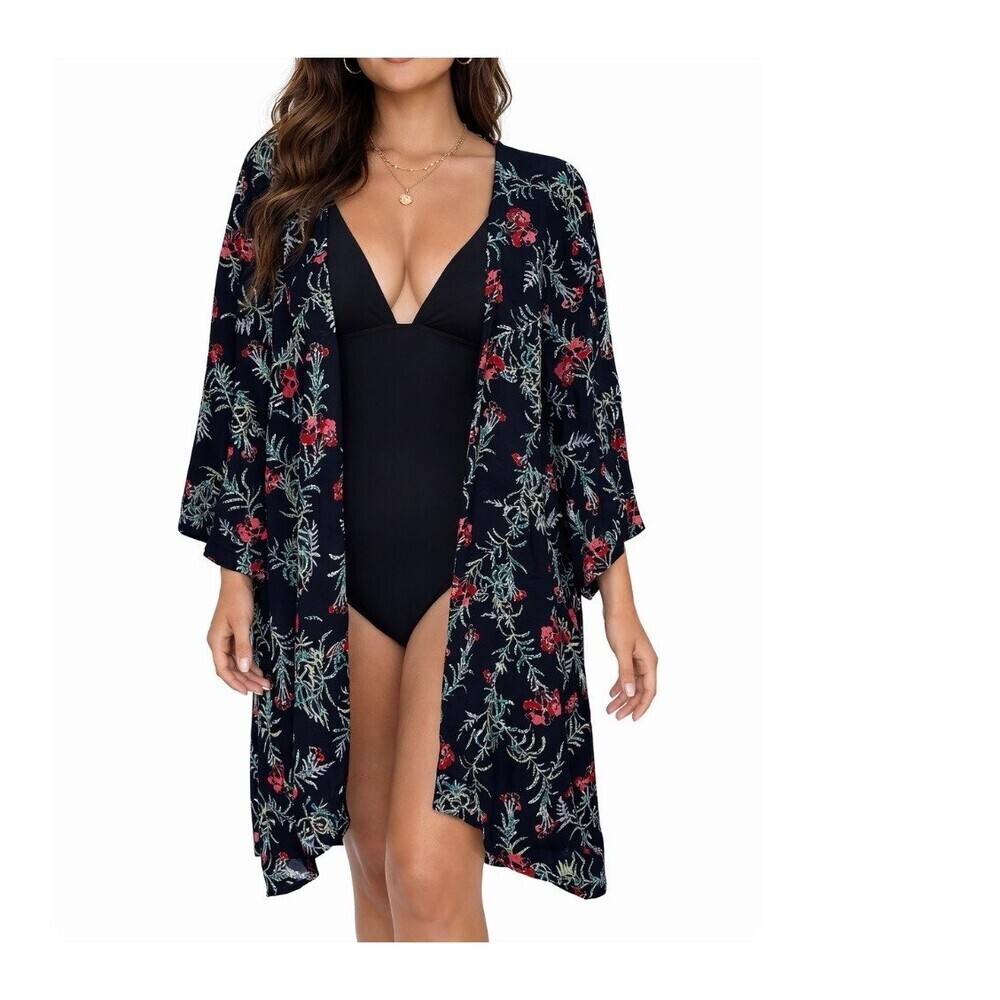 Charming Charlie too cardigan open front floral print lightweight knee length